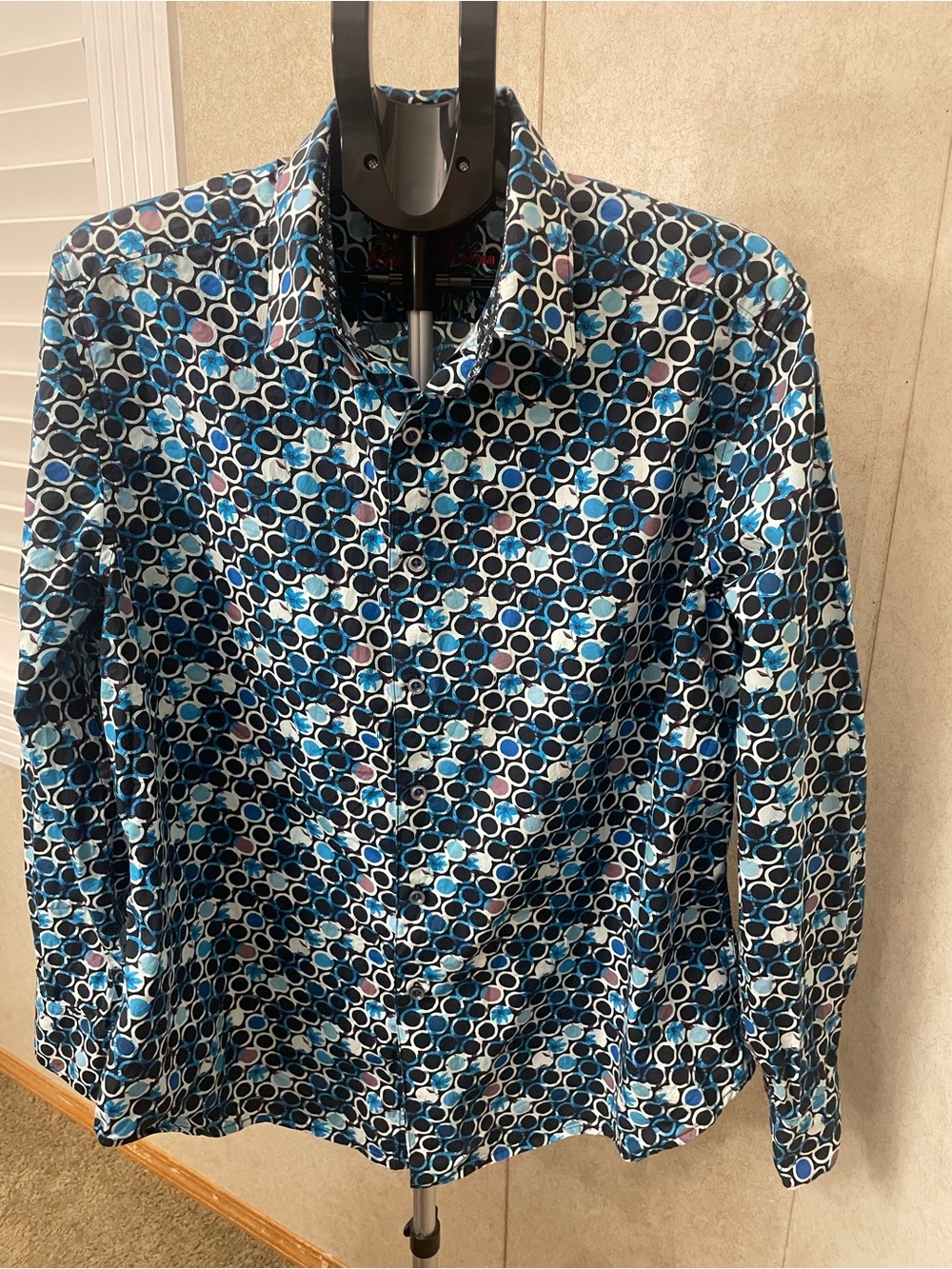 ROBERT GRAHAM shirt XLG men's contrast cuffs circle design woven casual